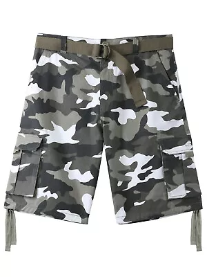 Mens Twill Cargo Shorts Belt Multi 6 Pocket Summer Pants Casual Hip Hop Classic • $27.99