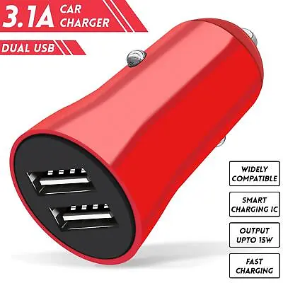 USB Car Charger Dual Ports Cigarette Lighter Quick Fast Charging 3.1A Adapter UK • £4.49