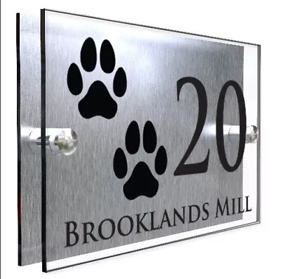 Modern Plaque Pet Gift Acrylic Personalised Door Sign Dog Paw Print Number House • £9.99