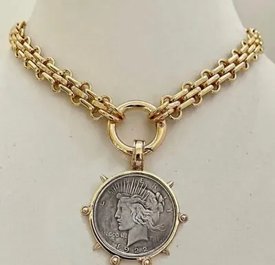 Dual Sided  Statement  Large Vintage Coin Pendant With Chunky Chain. • $60