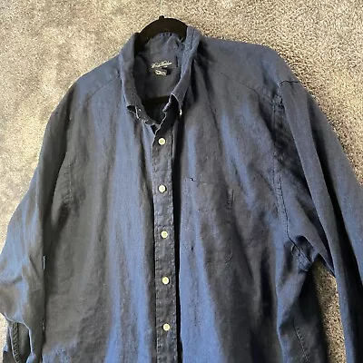 Brooks Brothers Shirt Mens Extra Large Dark Blue Irish Linen Button Up Light • $19.48