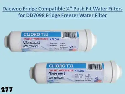 2x Daewoo Fridge Compatible Pushfit Filters For DD7098 Fridge Freezer • £10.99