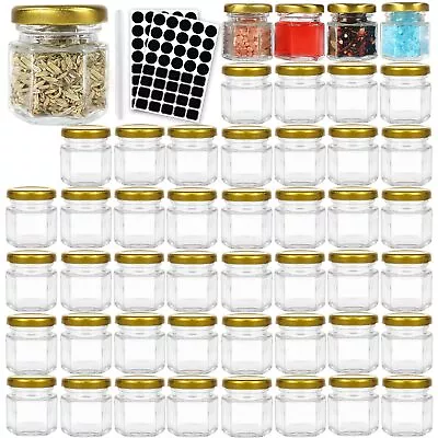 48 Pack 1.5 Oz Hexagon Glass Canning Jars With Gold Lids Mini Jam Jars For Ho... • $24.11