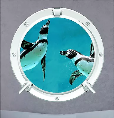 Penguin Porthole Underwater Aqua Sea Wall Art Sticker Decal Transfer Mural P4X • £3.99