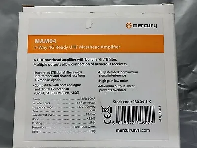 Mam04 4-way 4g Ready Uhf Masthead Amplifier • £14.99