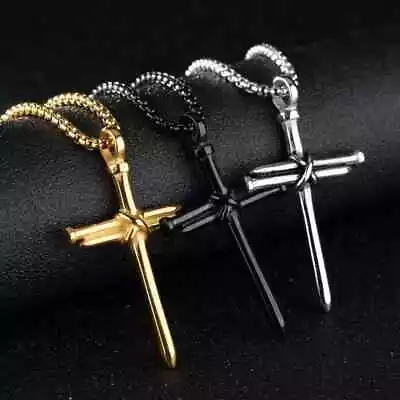 B16-1 Mens Nail Rope Cross Pendant Necklace Christ Jesus Amulet Stainless Steel • $9.99