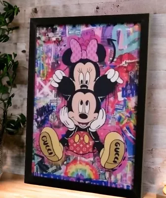 Micky Mouse & Minnie Mouse Art Deco Framed Picture Size A4 .. Wall Hanging • £9.99