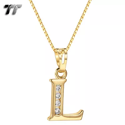 TT 18K Gold GP Letter L Pendant Necklace With Box Chain (NP327L) NEW • $11.74