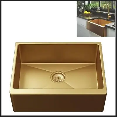 Gold Belfast Farmhouse Butler Style Kitchen Sink Inc Waste 600m X 450mm X 200mm • £379