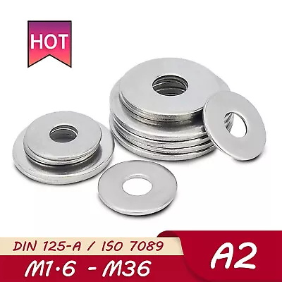 Stainless Steel A2 Flat Washer DIN 125A M2 M2.5 M3 M4 M5 M6 M8 M10 M12 M14 - M36 • $1.79