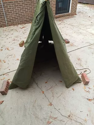 Military  Pup Tent (2 Shelter Half's) W/ (6)Poles (10)Stakes (2) Ropes Complete • $95