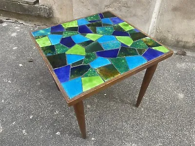 VINTAGE Jon Matin Blue Mosaic Mid Century Modern Side Table Signed Rare Vintage • $285