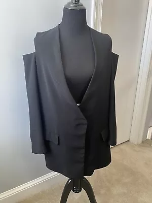 Zara Cold Open Cutout Shoulder Black Lightweight Blazer Size L • $32