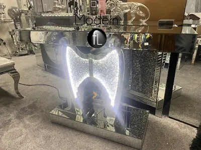 DEFECT Mirrored Crushed Crystal LED Angel Wings Console Table • £313.59