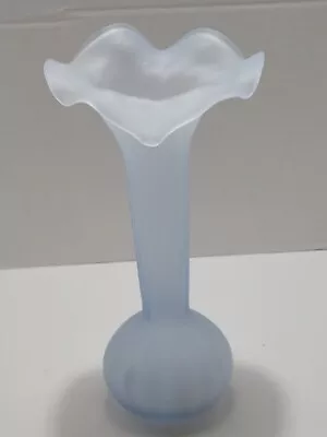 Vintage Blue Satin Glass Vase With Ruffled Rim  • $12.75