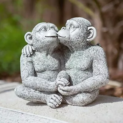 Kissing Monkey Garden Ornaments Stone Effect Chimps Statue Outdoor Decor Figure • £10.99