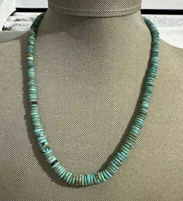 Native American Rondelle Turquoise Sterling Silver Necklace Heishi Vtg • $88