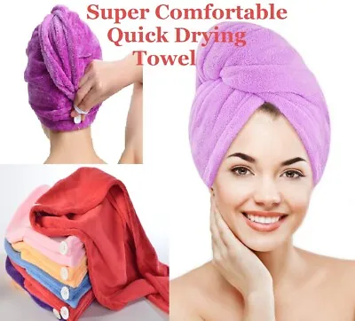 £3.09 • Buy Hair Turban Towel Twist Wrap Microfibre Quick Dry Cotton Head Bath Cap Band Hat 