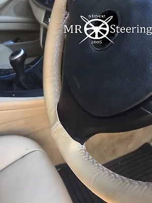 For Mercedes Clk W208 96-02 Beige Leather Steering Wheel Cover White Double Stch • $35.90