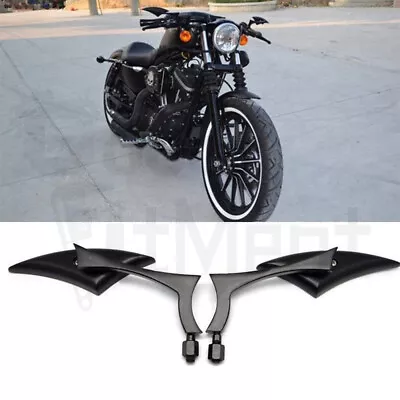 Black Motorcycle Blade Rearview Mirrors Wing For Honda Kawasaki Cruiser Chopper • $31.65