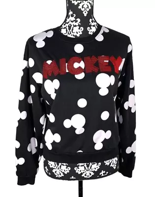 Disney Black White Red Mickey Mouse Sequins  Sweatshirt Junior Size XL 15 - 17 • $12.95