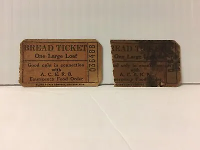 Lot Of 2 -- Vintage Bread Ticket One Loaf A.C.E.R.B. Emergency Food Order Ration • $9.99