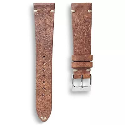 20mm Distressed Brown Vintage Italian Stitch Top Grain Leather Watch Band Strap • $38