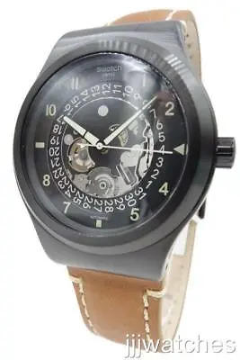 New Swiss Swatch SISTEM THOUGHT Brown Leather Automatic Watch 42mm YIB402 $270 • $210.60