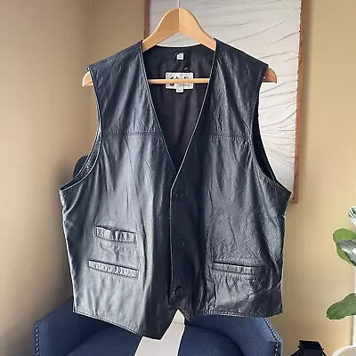 SCHOTT • Men's Vintage SCHOTT Sportswear Black Leather Vest Jacket Size XL Vtg • $38.50