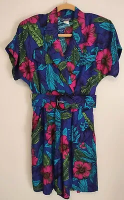 Vintage 80's Cimmaron Dress Shorts Belted Floral Playsuit Romper M • $14.99