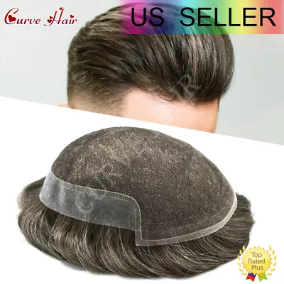 Men Toupee Human Hair Replacement System Lace Front Hairpiece Men Hair Wig Units • $217.55