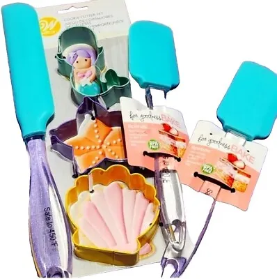  Baking Bundle Cookie Cutters Metal Mermaid Ocean Beach  3  Rubber Spatula 450° • $19