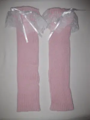 Romwe Lace Trim W/ribbon Bows Rib Knit Leg Warmers Pastel Pink Kawaii 80s Ballet • $12