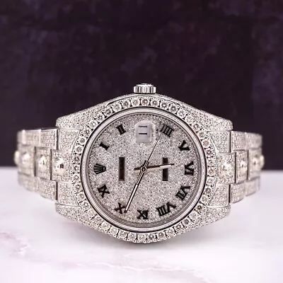 Rolex Datejust 41mm Men's Steel Watch Iced Out 25ct Genuine Diamonds Ref 116300 • $21995