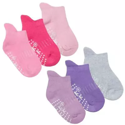 Baby Girls Trainer Liner Socks / Slipper Socks With Grippers Pink Purple 3 Or 6 • £5.45