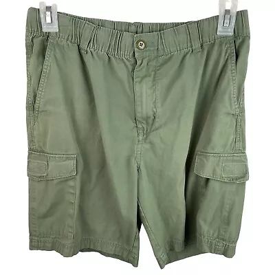 Tommy Bahama Sz M Olive Green Zip Fly Elastic Waist Cargo Shorts 8” Inseam Golf • $14.50