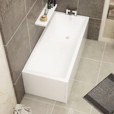 Single Ended Square Bathtub Straight Acrylic Gloss White Screen With Rail Modern • £222.99