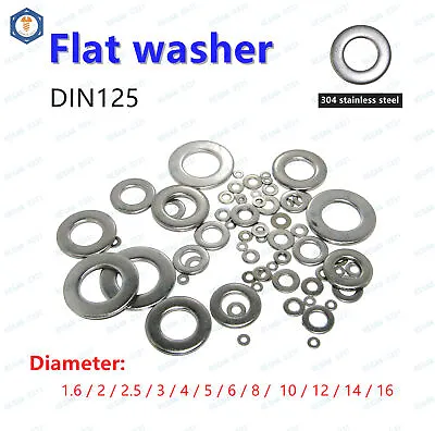 304 Stainless Flat Washer M1.6 M2 M2.5 M3 M3.5 M4 M5 M6 M8 M10 M12 M14 M16 M18.. • $171.54