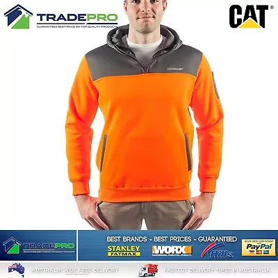 CAT Caterpillar Mens Genuine Hoodie Orange Hi-Vis 1/4 Zip Jumper Workwear Small • $49