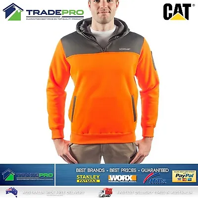 CAT Caterpillar Mens Genuine Hoodie Orange Hi-Vis 1/4 Zip Jumper Workwear XS • $49