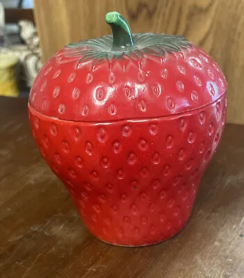 Strawberry Vintage Milk Glass Sugar Bowl Lidded Dish - 4  Tall Hazel Atlas • $9.99