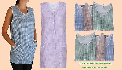 Ladies Tabard Check Home/Work Apron With Two Front Pockets & Front Button LOT • £8.25