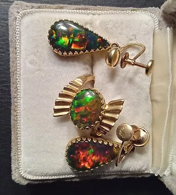 Vintage 10kt Gold Black Opal Ring & Earrings • $680