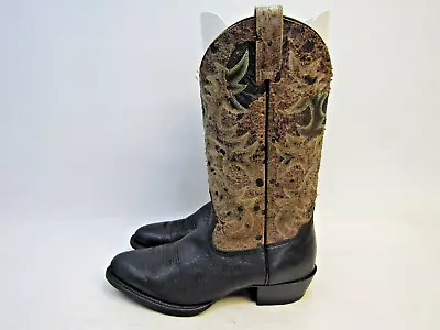 EUC Ariat Mens Size 9.5 D Black Brown Distressed Leather Cowboy Boots 10007593 • $99.74