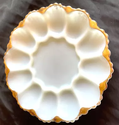 VTG Deviled Egg Tray Anchor Hocking Fire King White Milk Glass W/Gold Trim • $9