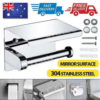 304 Stainless Steel Toilet Roll Holder Paper With Shelf Bathroom Wall Mounted AU • $15.95