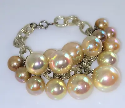 Vintage Aurora Borealis Iridescent Celluloid Plastic Bubbles Charm Bracelet 8  • $47.52