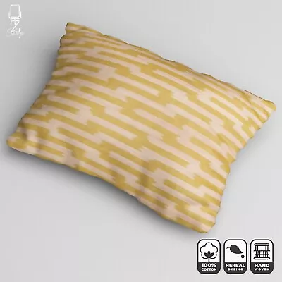 Ikat Handwoven Cushion Cover With Geometric Yellow & Beige | 16 X24  (40x60cm) • £26.40