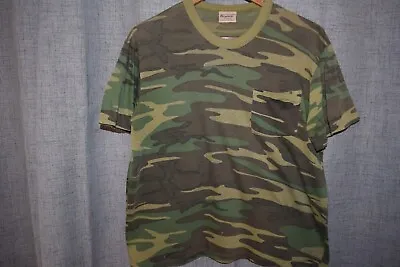 Camo Vtg Paper Thin Single Stitch Pocket T Shirt Medium Short Boxy • $6