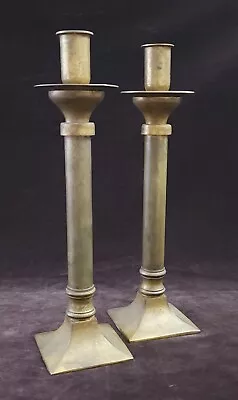 Pair Of Vintage Square Based Bronze 12.25  Candlesticks Candleholders • $79.99